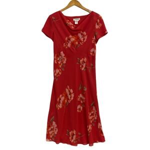 Coldwater Creek Long Dress Womens Petite Size P12 Orange Floral Cap Sleeve